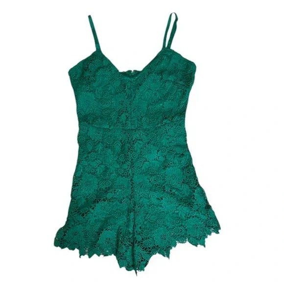 Jack by BB Dakota Anthropologie Lace Romper Sleeveless Green V-Neck Size 4 - Picture 6 of 15
